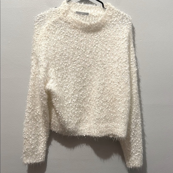 Tart Small White Crew Neck Sweater Plush Textured Knit Silver Sparkle - Picture 3 of 9